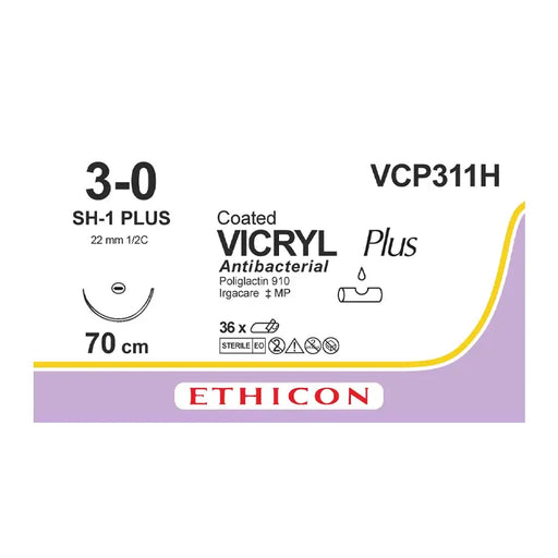 Ethicon Vicryl Plus surgical suture packaging on a white background