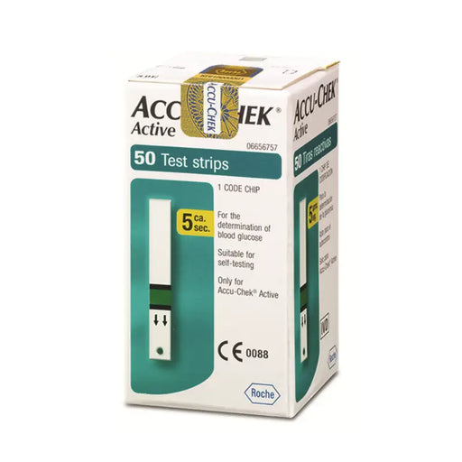 Box of Accu-Chek Active test strips on a white background