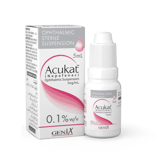 Acukat ophthalmic suspension bottle and packaging on a white background