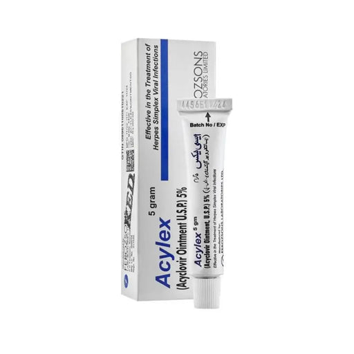Acylex ointment tube and packaging on a white background