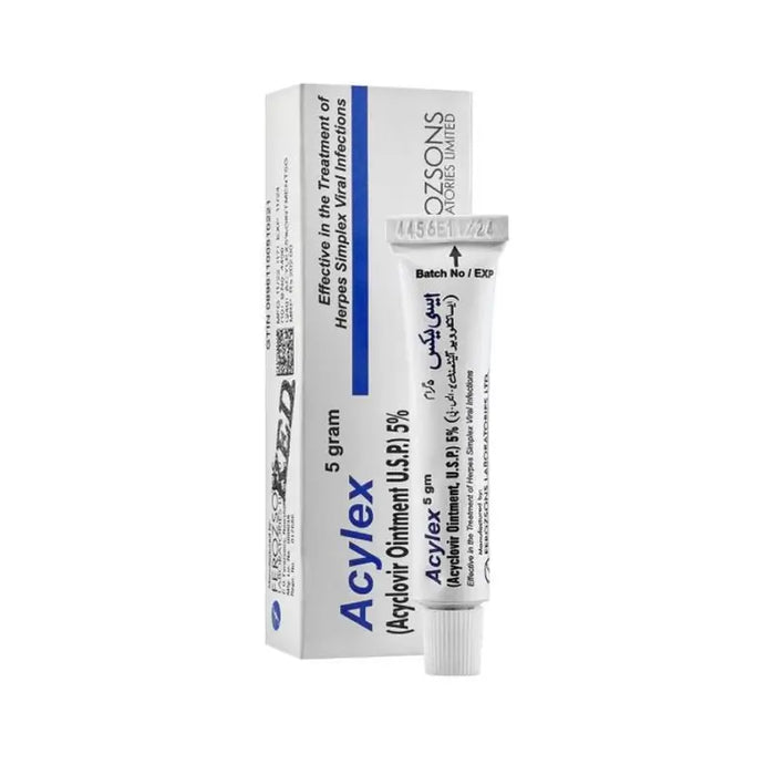 Acylex ointment tube and packaging on a white background