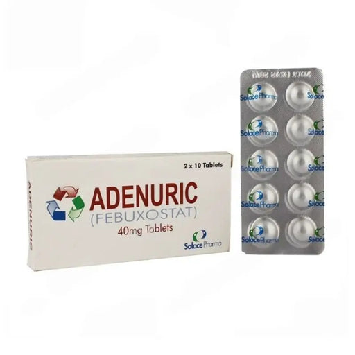 Adenermic packaging with tablets on a white background