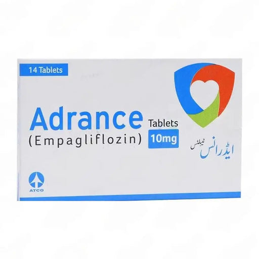 Box of Adrance Tablets with branding and product details on a white background