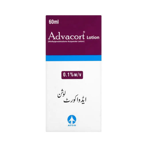 Advacort Lotion packaging with purple and white design on a white background