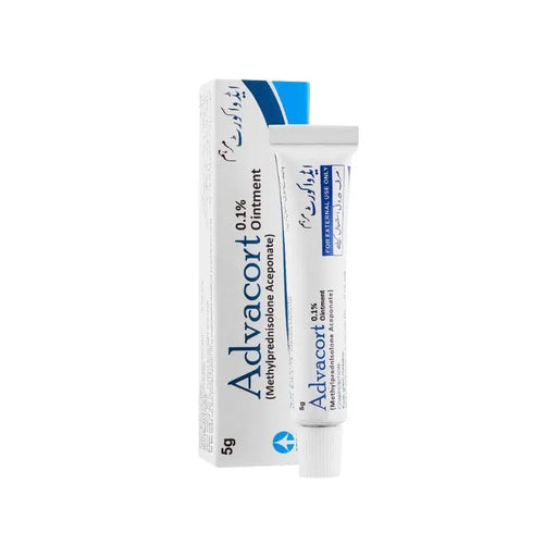 Advacort ointment tube on a white background