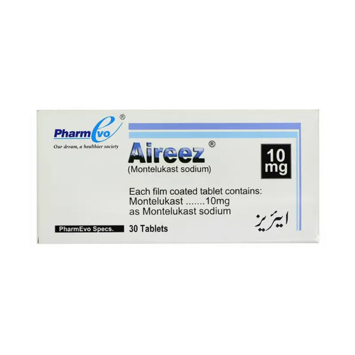 Aireez Montelukast sodium packaging by PharmEvo on a white background