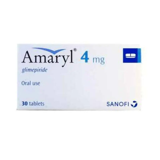 Amaryl 4 mg packaging with Sanofi logo on a white background
