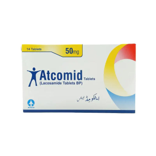 Box of Atcomid Tablets with 50mg dosage on a white background