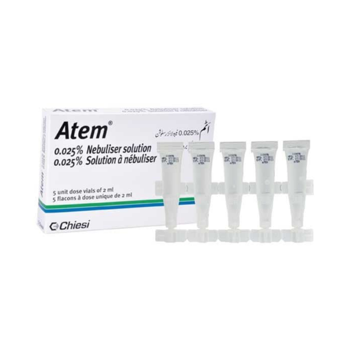 Atem nebulizer solution packaging with vials on a white background