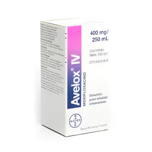 Avelox IV medication box on a white background