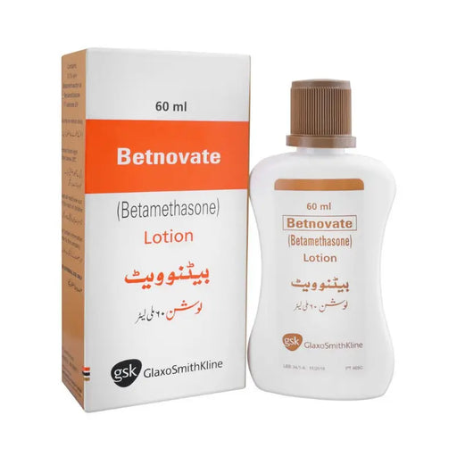 Betnovate lotion bottle and packaging on a white background