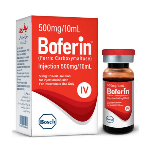 Boferin injection packaging with red and white design on a white background