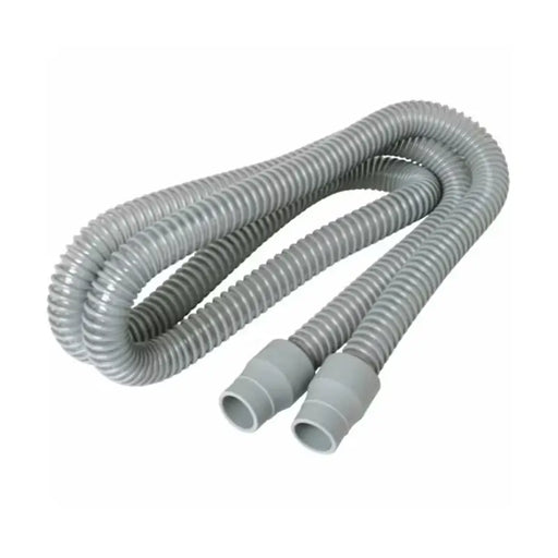 Gray silicone hose with two connectors on a white background