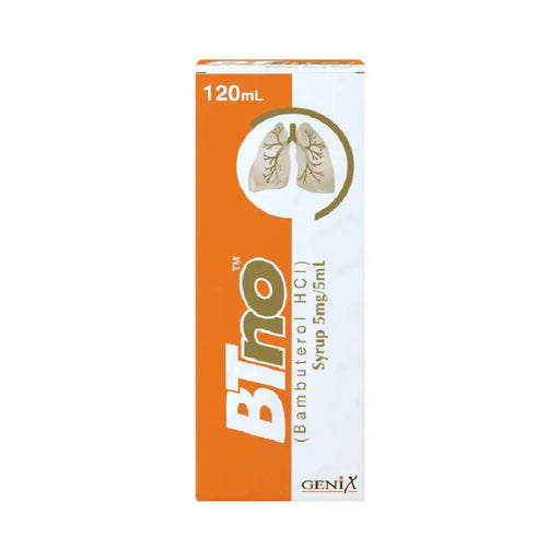 Box of Btno syrup with orange and white design on a white background