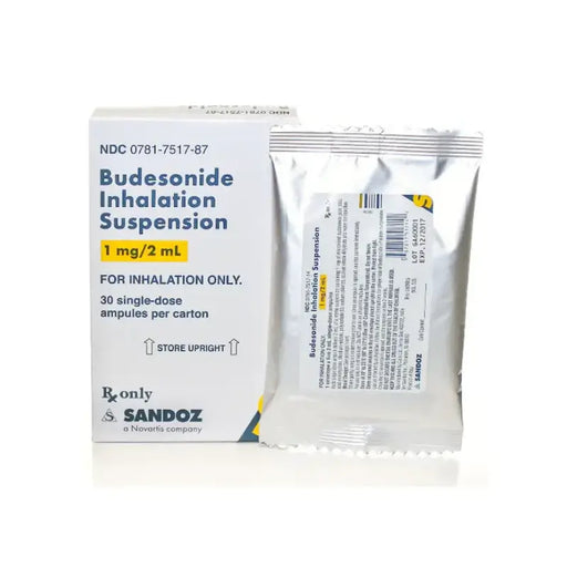 Budesonide inhalation suspension packaging with Sandoz branding on a white background