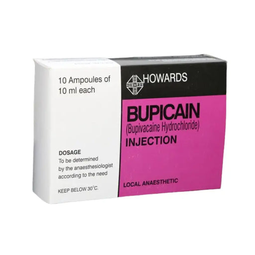 Box of Howards Bupicain injection on a white background