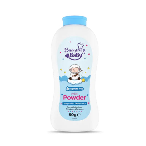 Butterfly Baby powder bottle on a white background