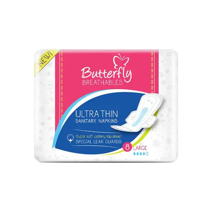Butterfly Breathables ultra thin sanitary napkins packaging on a white background