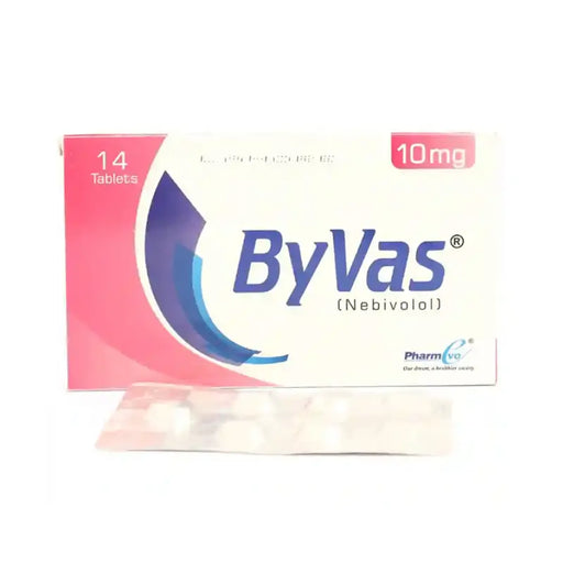 Byvas medication packaging with pink and blue design on a white background