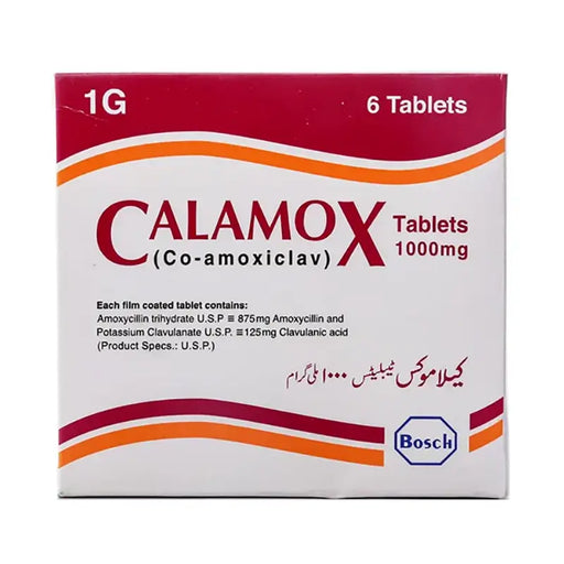 Box of Calamox Tablets 1000mg with Bosch logo on a white background
