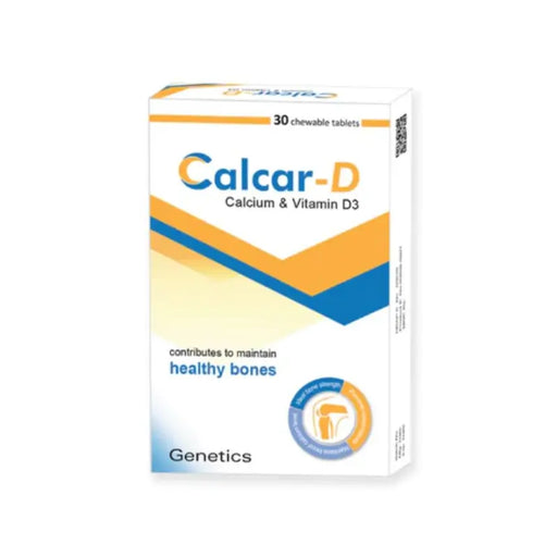 Calcar-D calcium and vitamin D3 supplement box on a white background
