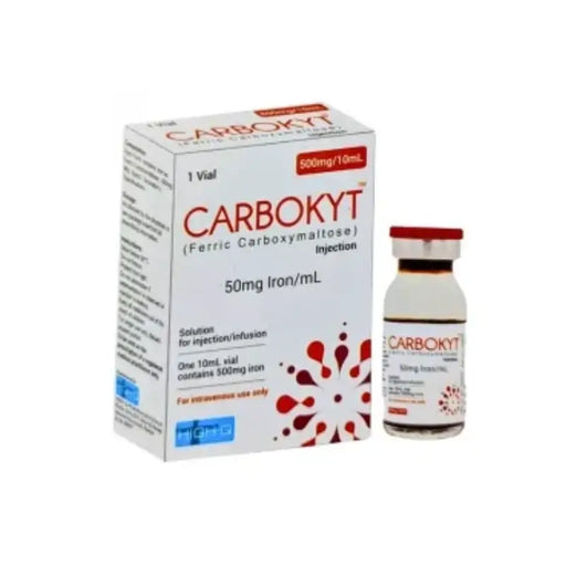 Carbokyt injection packaging with vial on a white background