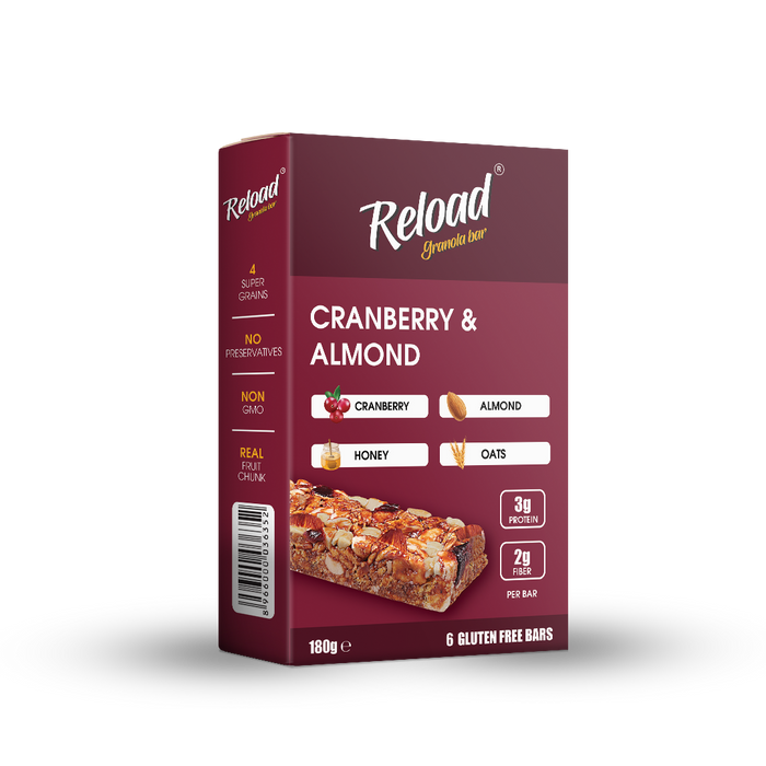 RELOAD CRANBERRY & ALMOND GRANULA BAR 1X6'S