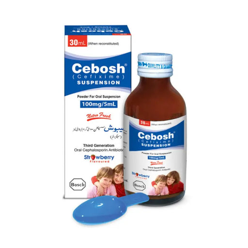 Cebosh suspension bottle and packaging with a spoon on a white background