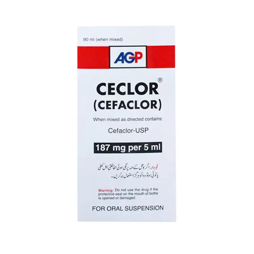 Ceclor (Cefaclor) packaging with AGP logo on a white background
