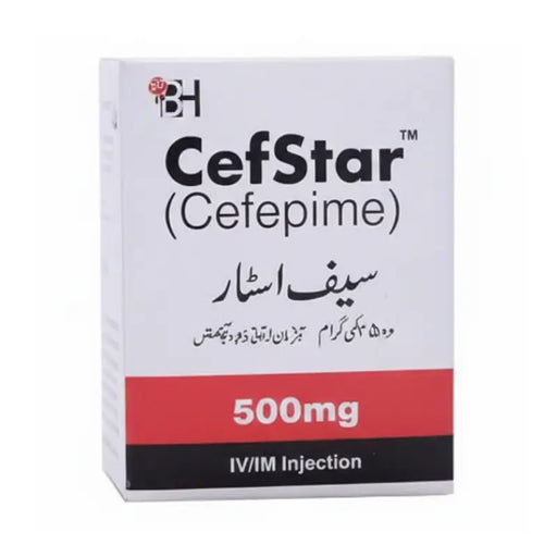 CefStar Cefepime medication box with red and black label on a white background