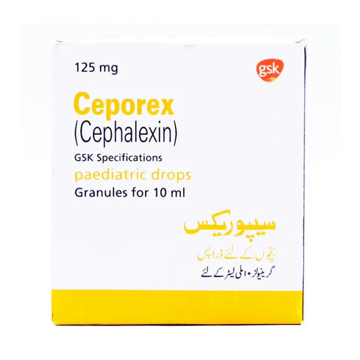 Ceporex (Cephalexin) packaging with GSK logo on a white background