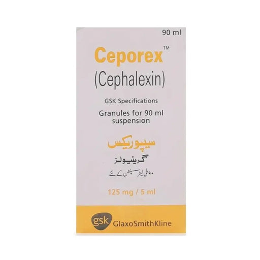 Ceporex Cephalexin packaging with GlaxoSmithKline logo on a white background