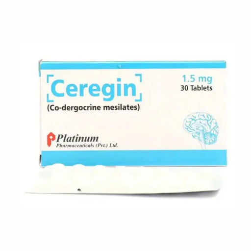 Box of Ceregin tablets with Platinum Pharmaceuticals label on a white background