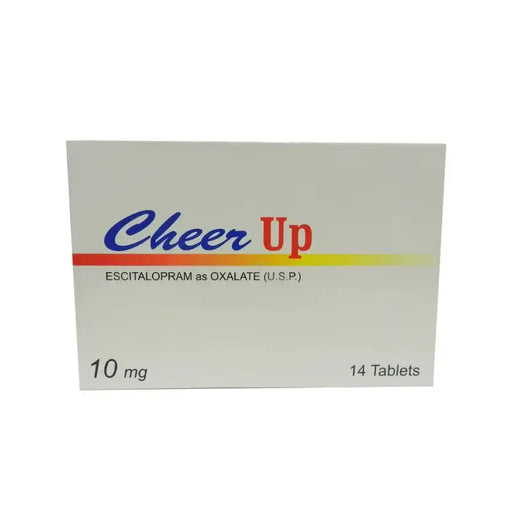 Box of 'Cheer Up' medication with branding and product details on a white background