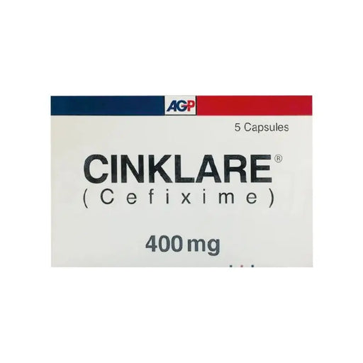 Box of Cinklare (Cefixime) 400 mg capsules with AGP branding on a white background