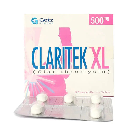 Claritek XL packaging with white tablets on a white background