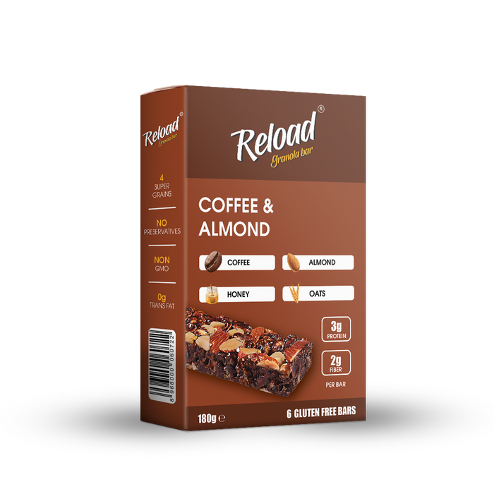 RELOAD COFFEE & ALMOND GRANULA BAR 1X6'S