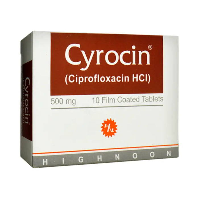 Box of Cyrocin (Ciprofloxacin HCI) tablets on a white background