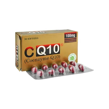 Box of C Q10 Coenzyme Q10 supplements with softgels