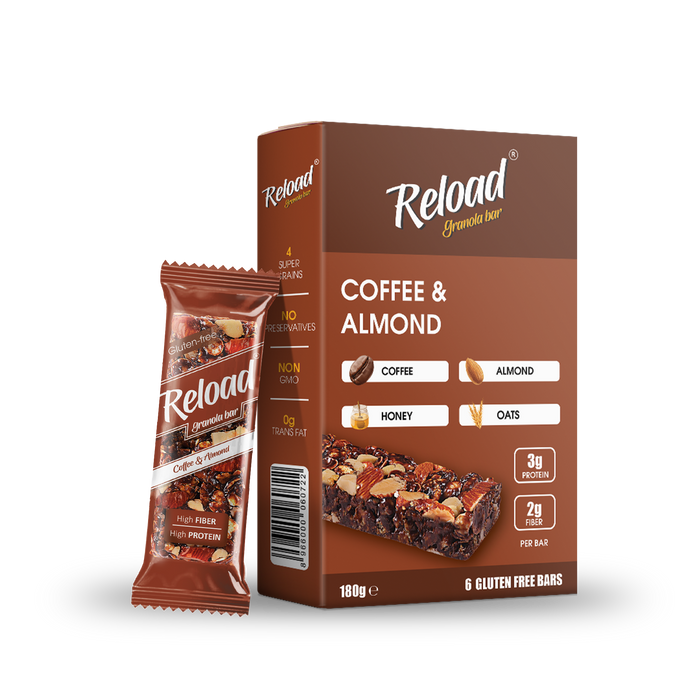 RELOAD COFFEE & ALMOND GRANULA BAR 1X6'S