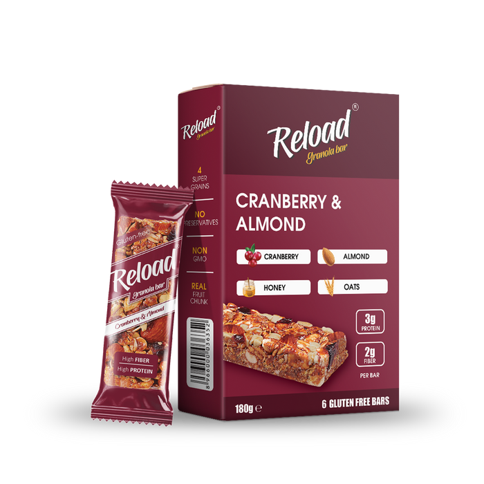 RELOAD CRANBERRY & ALMOND GRANULA BAR 1X6'S