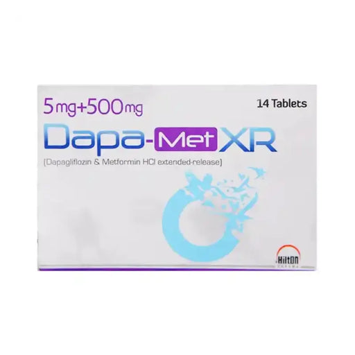 Box of Dapa-Met XR tablets with dosage information on a white background