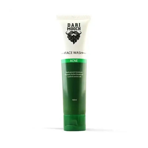 Green face wash tube with 'Dari Mouch' branding on a white background