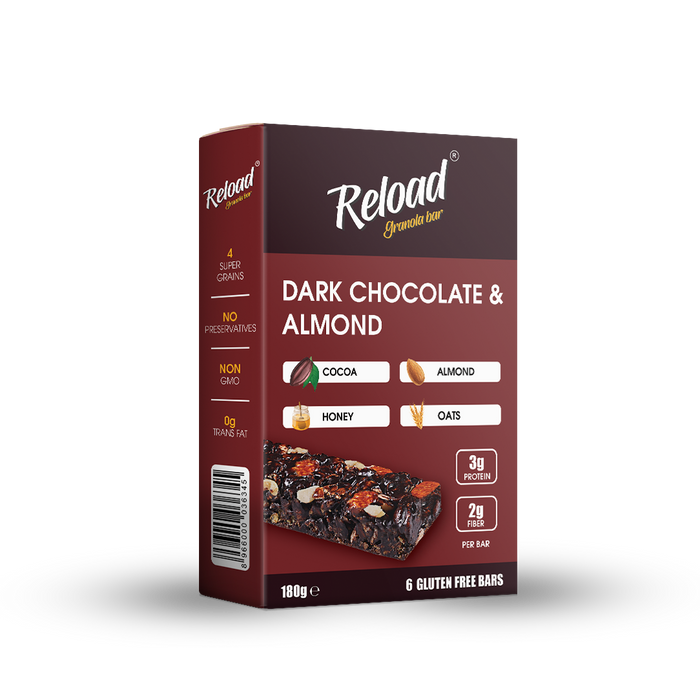 RELOAD DARK CHOCOLATE & ALMOND GRANULA BAR 1X6'S