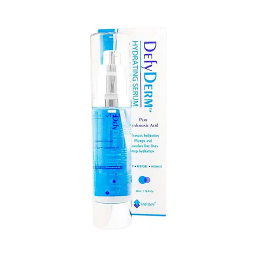 DefyDerm hydrating serum with packaging on a white background