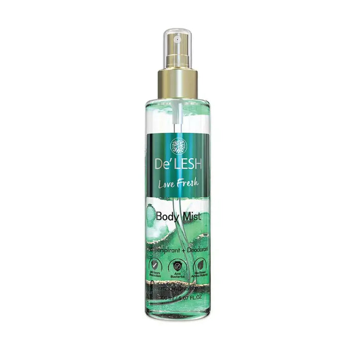 De'Lesh Love Fresh Body Mist bottle on a white background