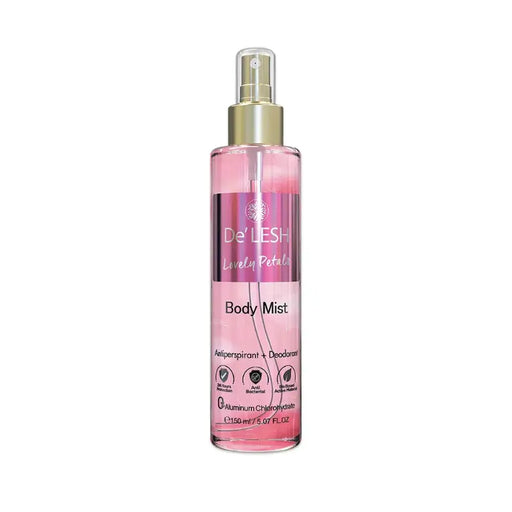 De'LESH Lovely Petals Body Mist bottle on a white background