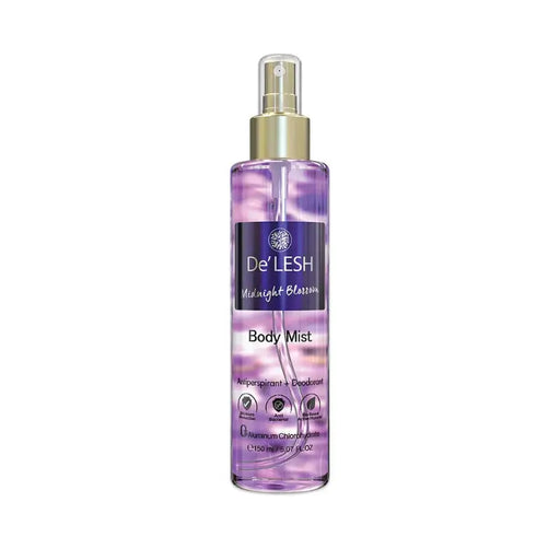 De'Lesh Midnight Bloom body mist spray bottle on a white background