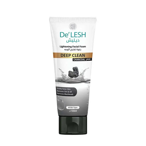 De'Lesh Deep Clean Charcoal facial foam tube on a white background