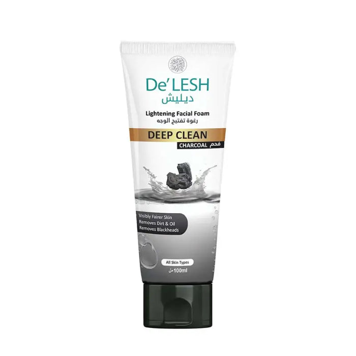 De'Lesh Deep Clean Charcoal facial foam tube on a white background